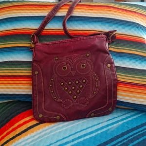 Pleather burgundy owl bag